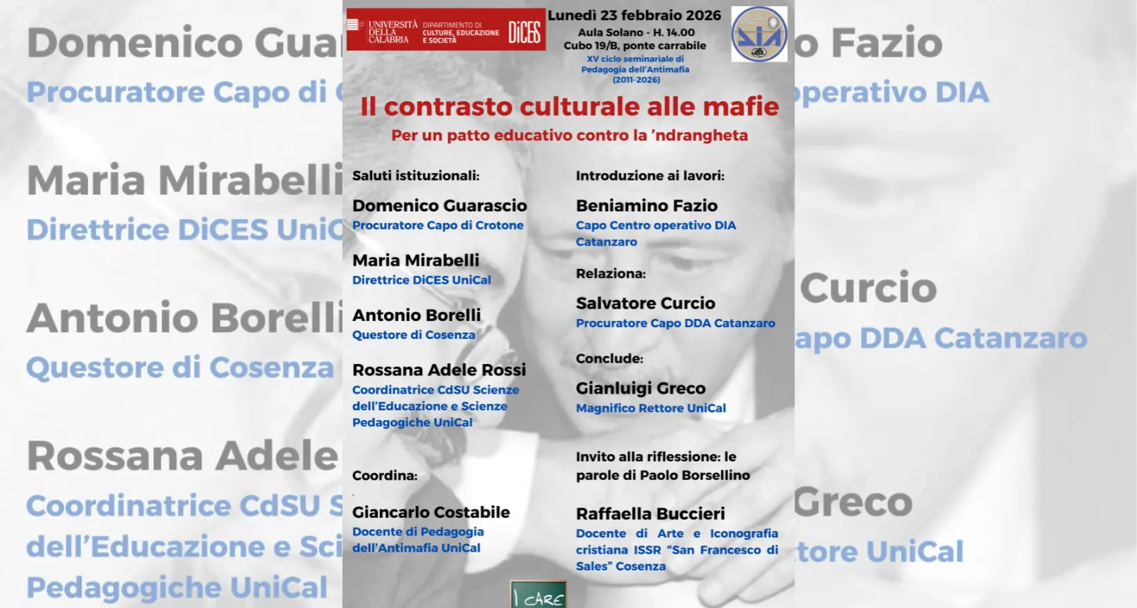 Patto educativo contro la ’ndrangheta,\u00A0Unical e Dia\u00A0promuovono un incontro con il procuratore di Catanzaro Curcio\n