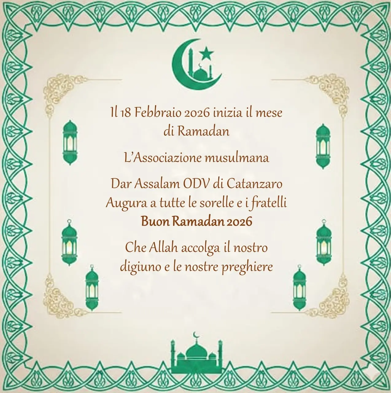 Dar Assalam annuncia il mese di ramadan per musulmani residenti a Catanzaro