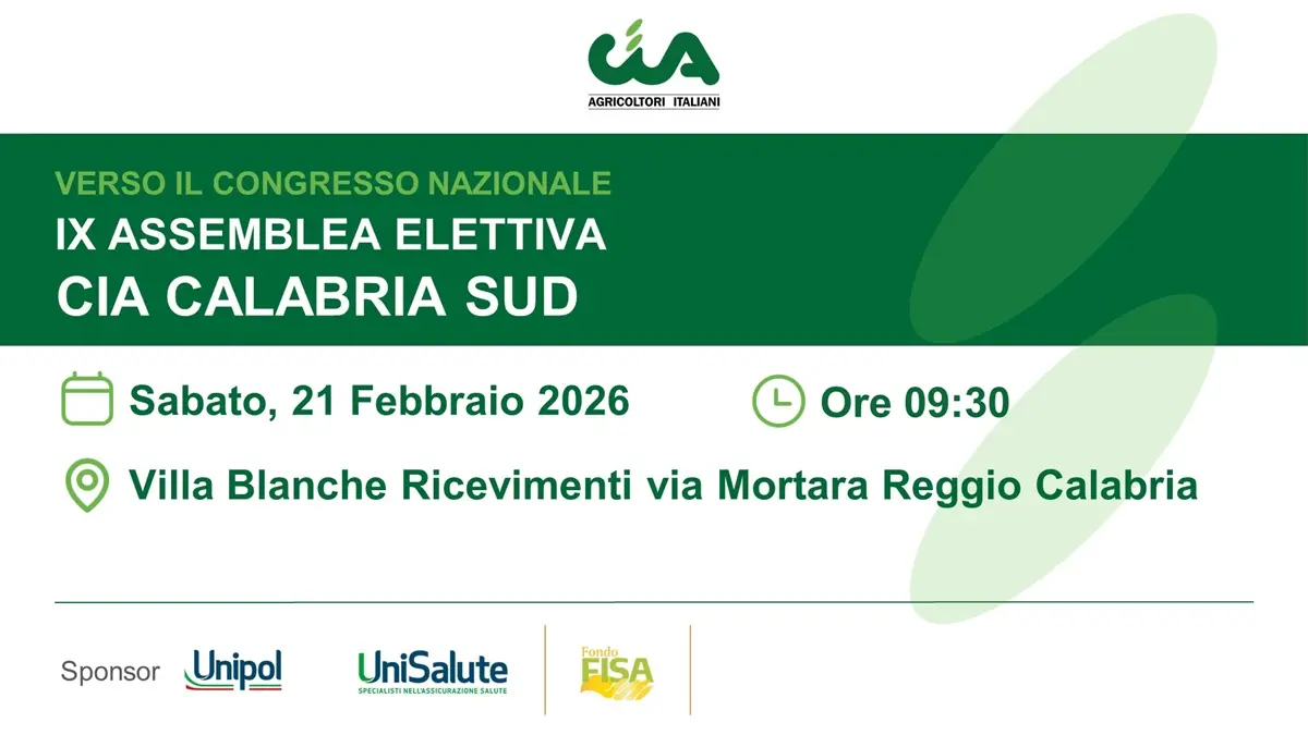 Sabato a Mortara la IX Assemblea Elettiva Cia Calabria Sud\n