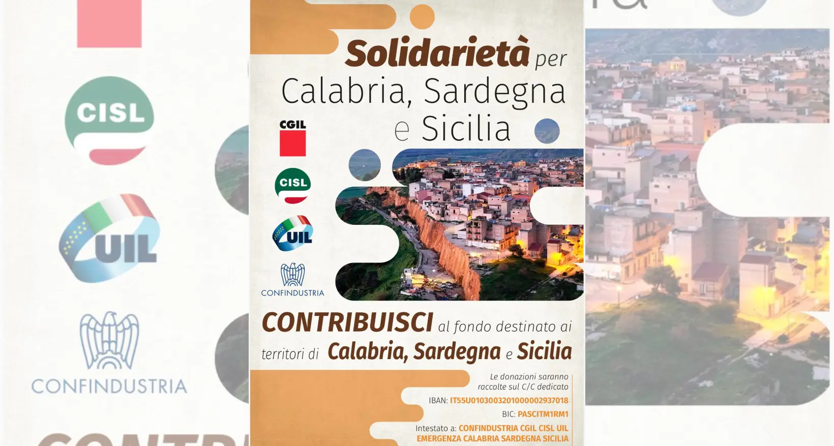 I sindacati confederali e Confindustria lanciano una raccolta fondi per le popolazioni colpite dal maltempo\n