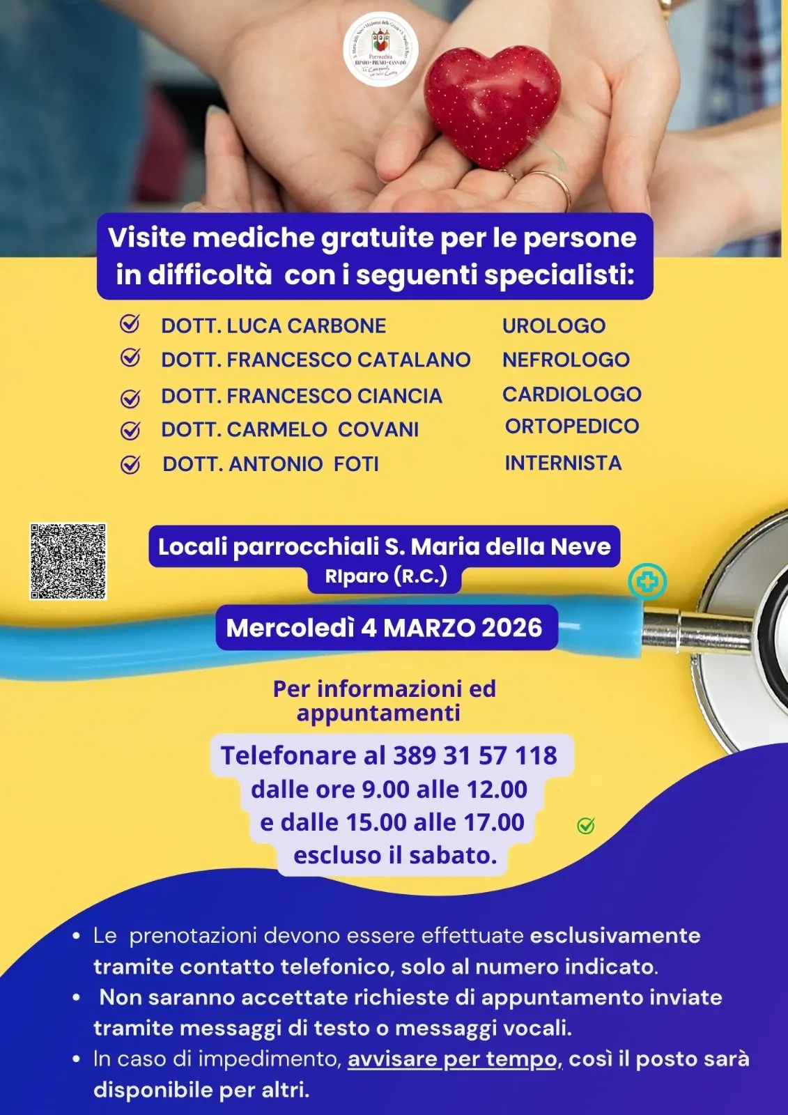 Visite specialistiche gratuite a Riparo: la Parrocchia al fianco delle famiglie in difficoltà\n