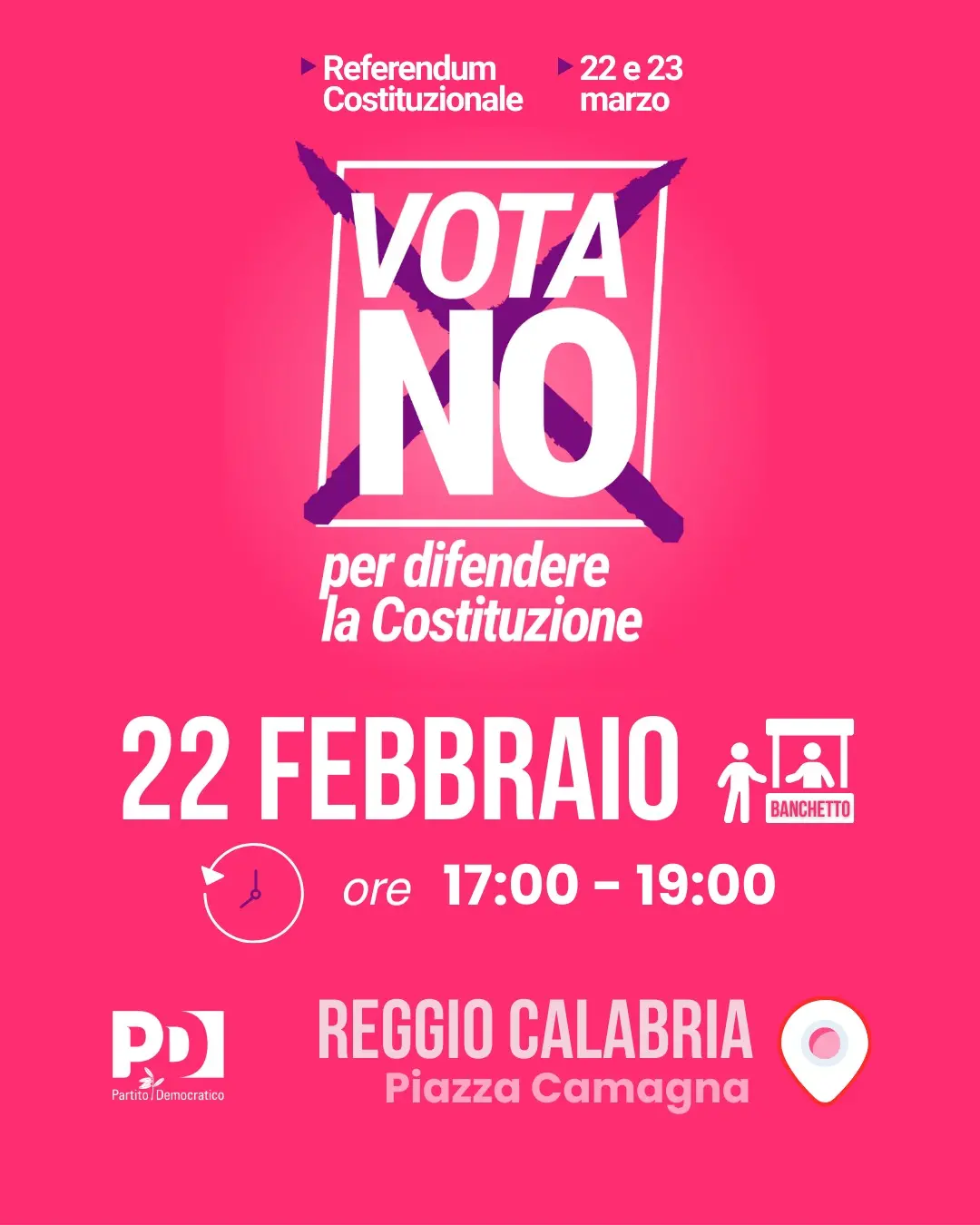 Referendum costituzionale, domenica 22 febbraio banchetto informativo del Pd a Piazza Camagna\n