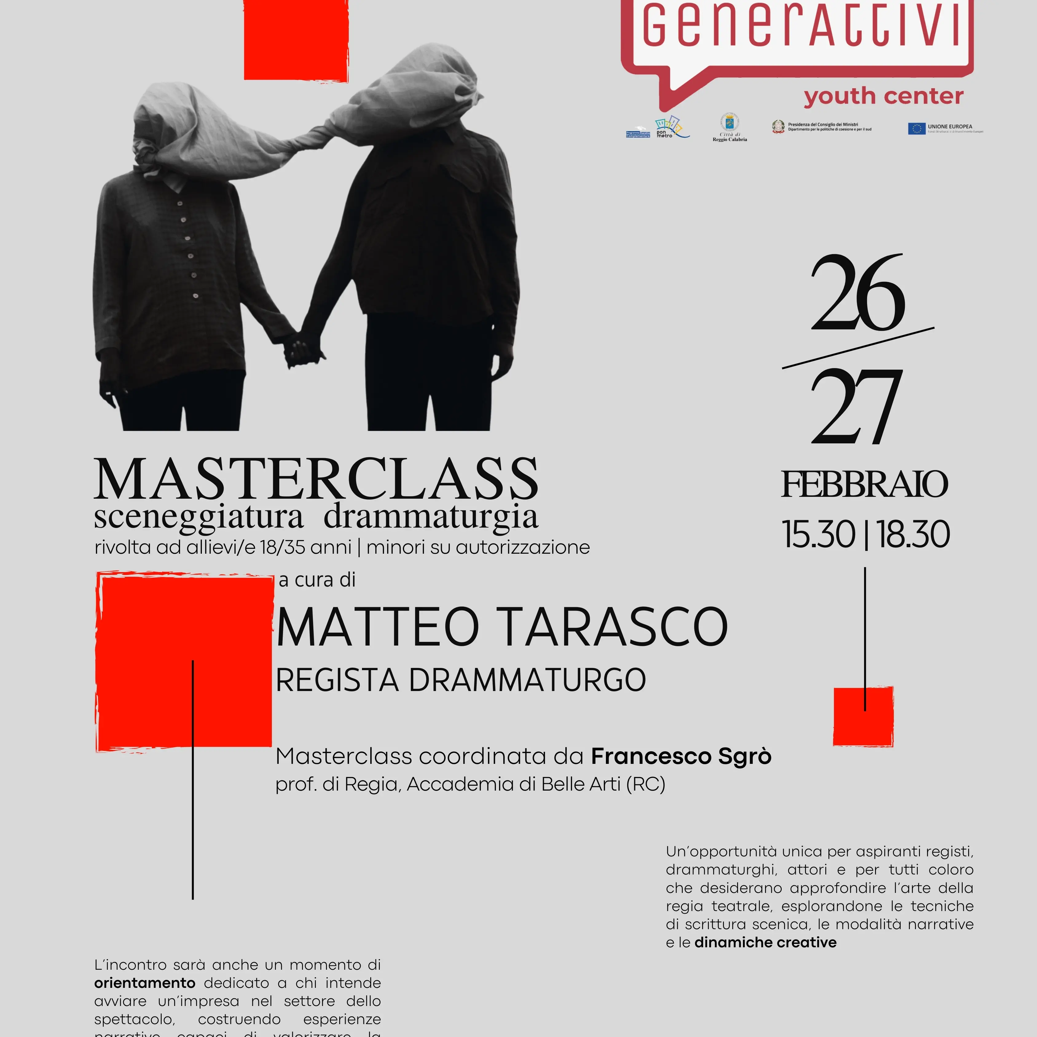 All’Accademia di Belle Arti la Masterclass del Centro Giovanile Generattivi con il regista Matteo Tarasco\n