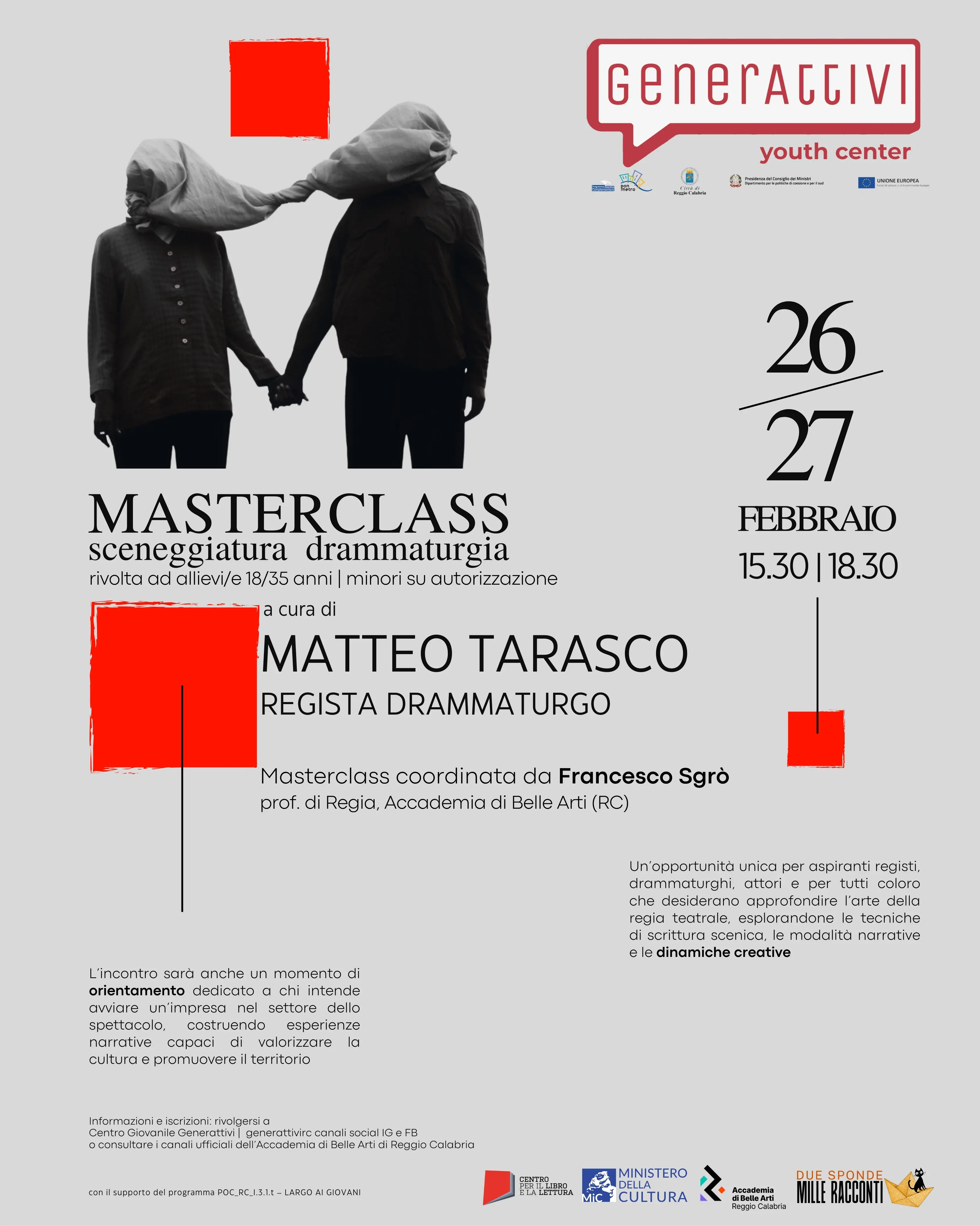 All’Accademia di Belle Arti la Masterclass del Centro Giovanile Generattivi con il regista Matteo Tarasco\n