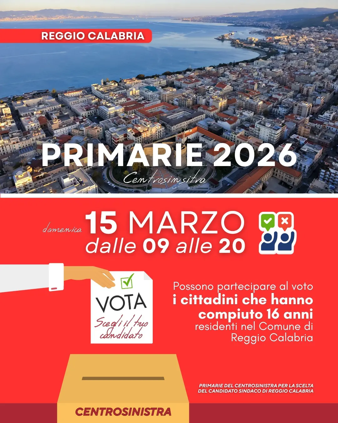 Il Centrosinistra ufficializza le primarie: si vota il 15 marzo\n