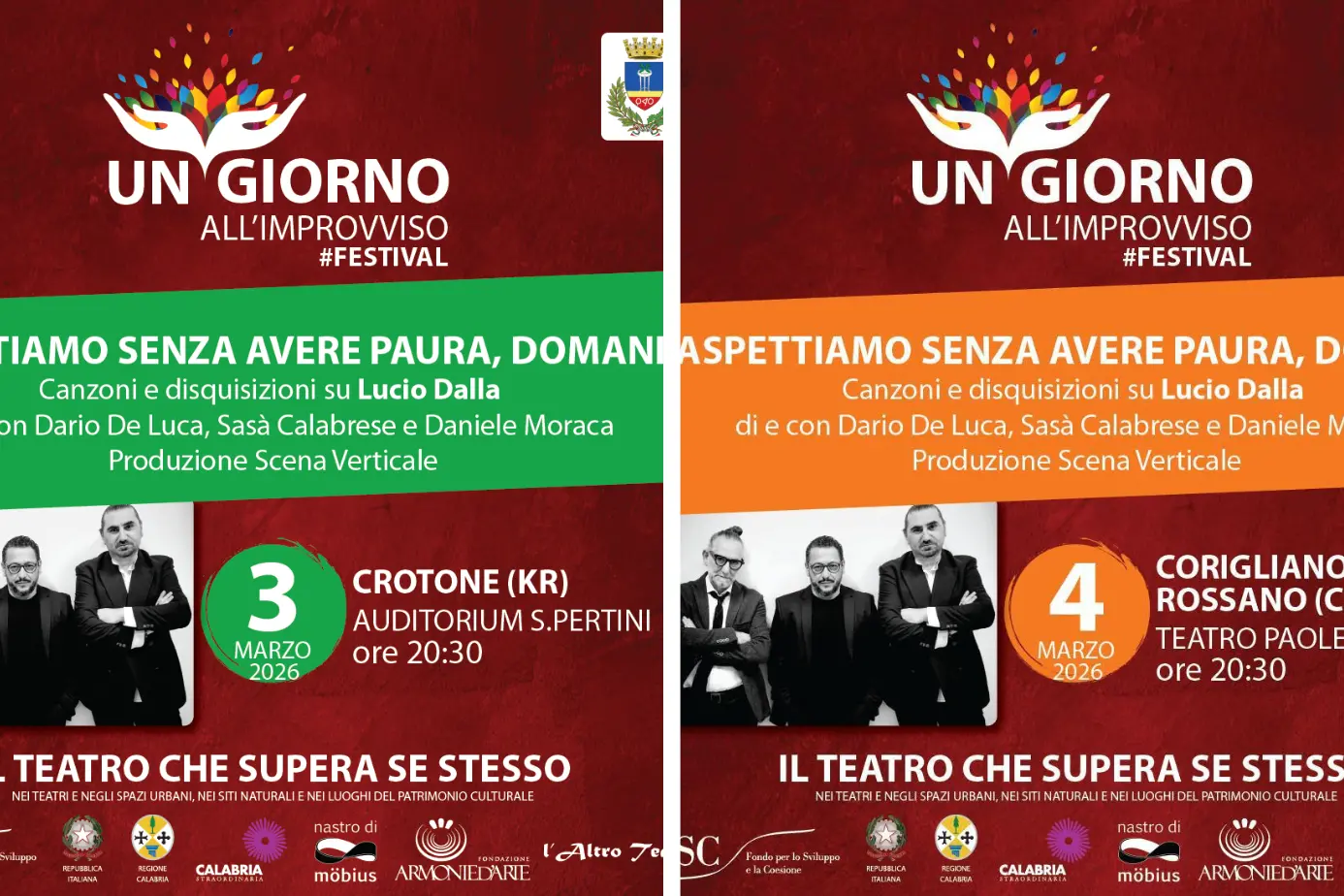 A Crotone e Corigliano Rossano lo spettacolo omaggio a Lucio Dalla\u00A0“Aspettiamo senza avere paura, domani”\n