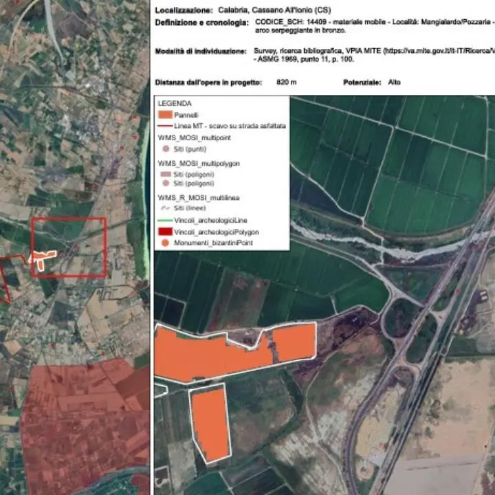 <p>Maxi agrivoltaico nella <span style=\"color:hsl(0, 75%, 60%);\">Sibaritide</span>: 20 ettari, 15mila pannelli e valutazioni sul rischio archeologico</p>