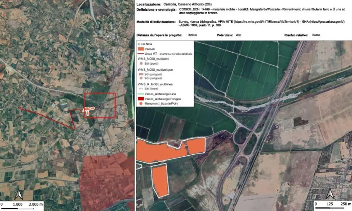 Maxi agrivoltaico nella Sibaritide: 20 ettari, 15mila pannelli e valutazioni sul rischio archeologico\n