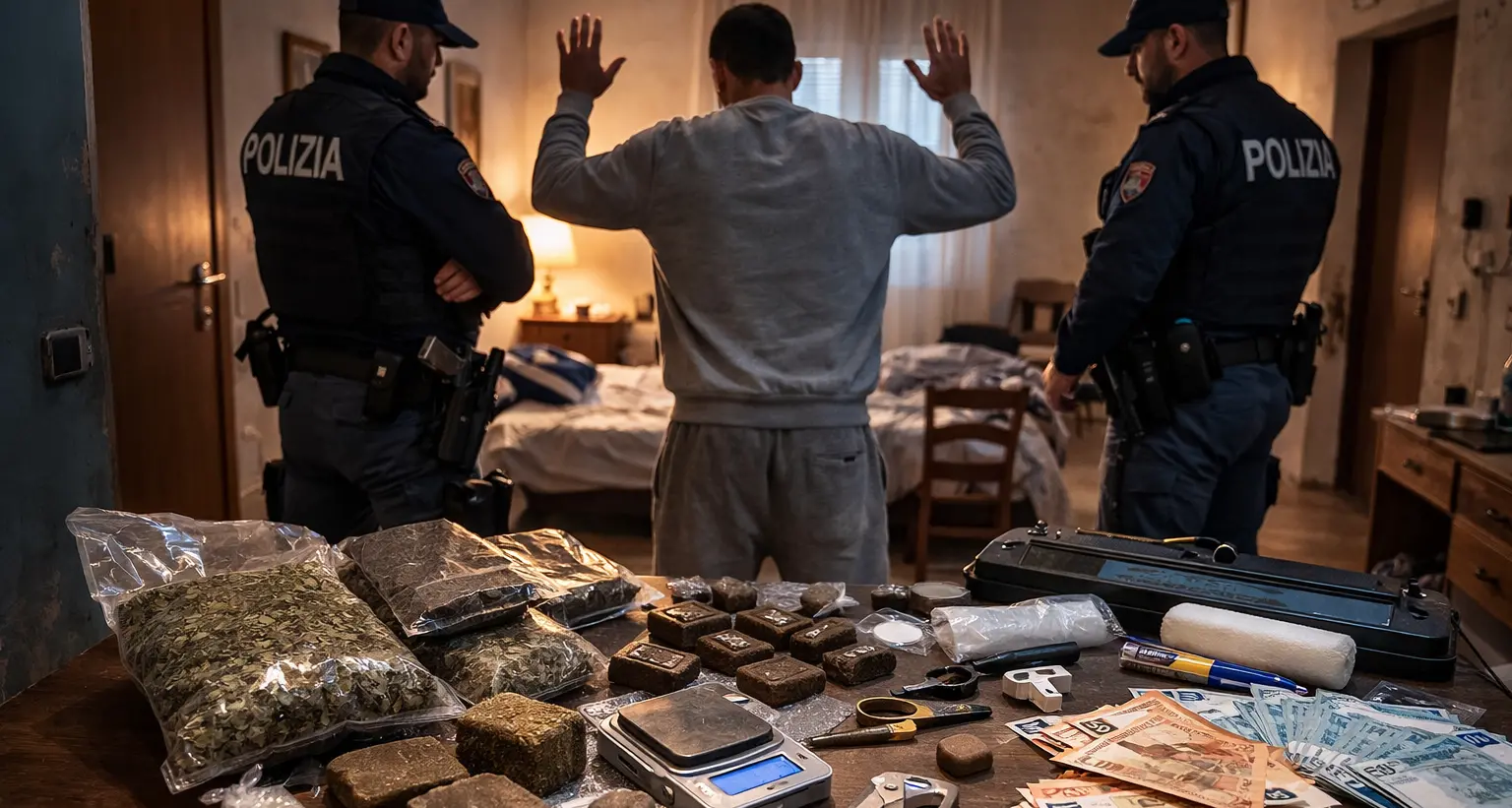 Beccato con l’hashish nelle mutande mentre pesa droga in pigiama: convalidati due arresti a Mendicino\n