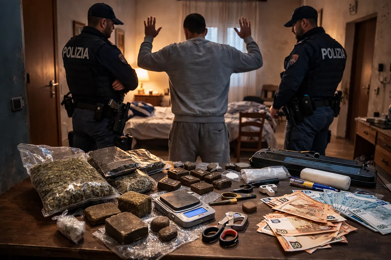 Beccato con l’hashish nelle mutande mentre pesa droga in pigiama: convalidati due arresti a Mendicino\n