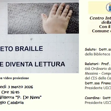 Reggio, il Cis della Calabria promuove l’incontro “L’alfabeto Braille. Il tatto che diventa lettura”\n
