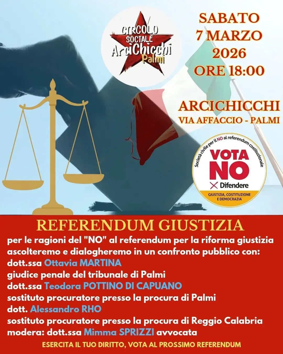 Referendum sulla giustizia: a Palmi un incontro pubblico sulle ragioni del No\n
