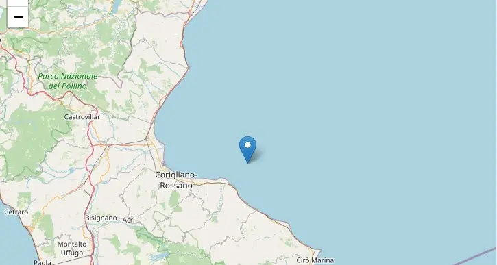 Terremoto\u00A0lungo la\u00A0costa ionica cosentina: l’Ingv registra una magnitudo di 3.9\n
