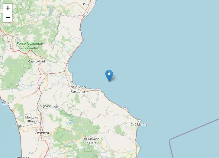Terremoto\u00A0lungo la\u00A0costa ionica cosentina: l’Ingv registra una magnitudo di 3.9\n