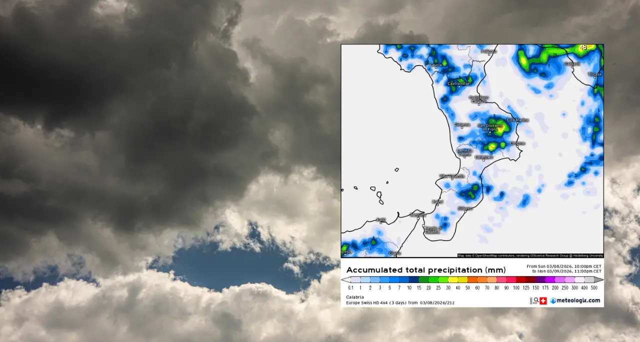 Inizio settimana in Calabria con nuvole e piogge nelle aree interne, migliora in serata\n