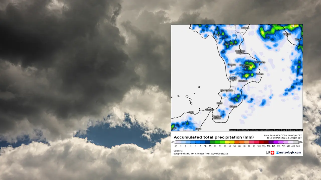 Inizio settimana in Calabria con nuvole e piogge nelle aree interne, migliora in serata\n