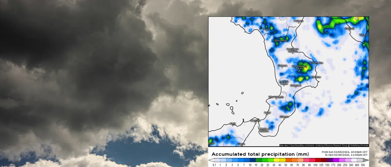 Inizio settimana in Calabria con nuvole e piogge nelle aree interne, migliora in serata\n
