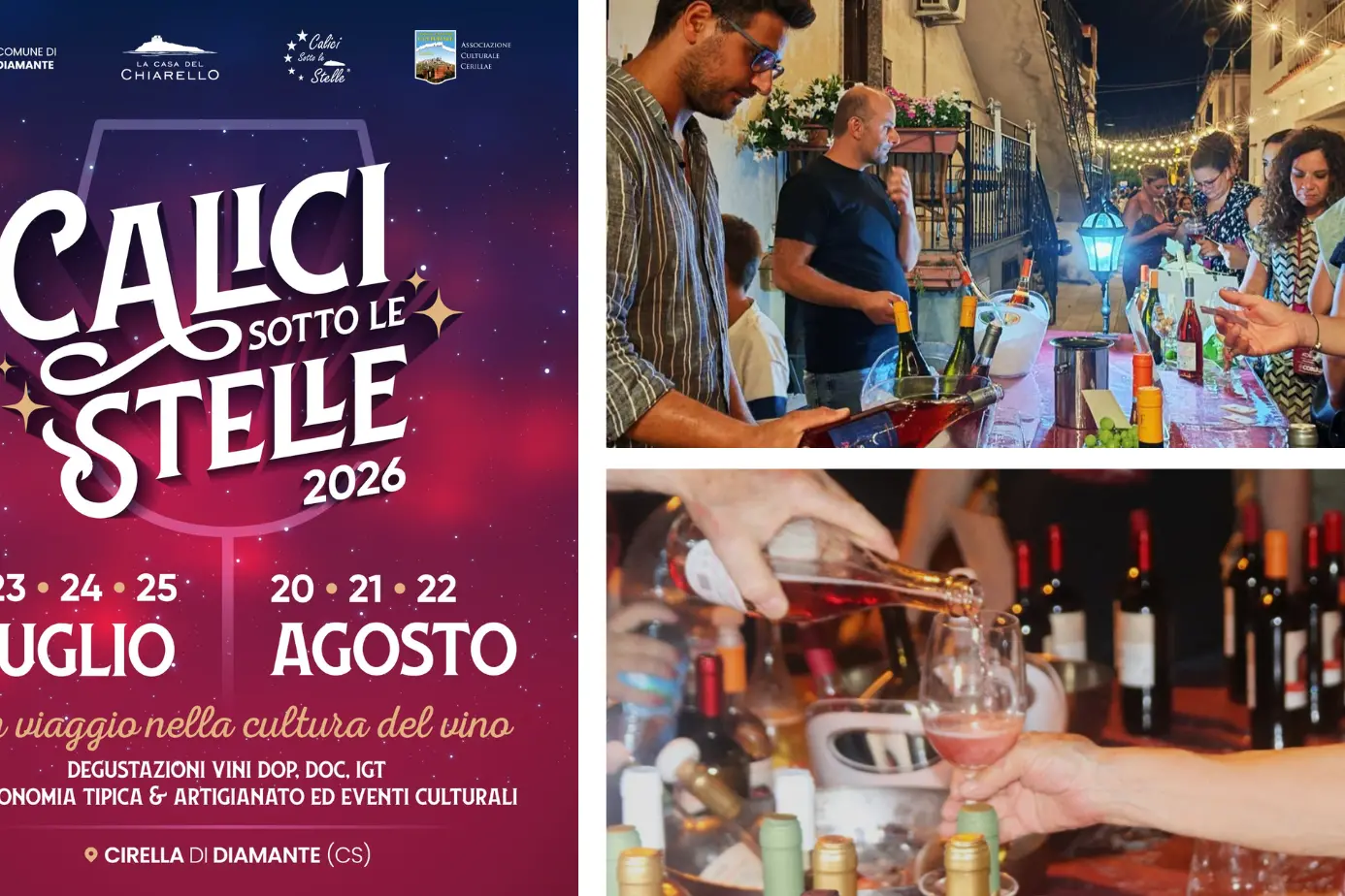 Calici sotto le stelle 2026: a Cirella sei serate tra vino, musica e cultura tra luglio e agosto
