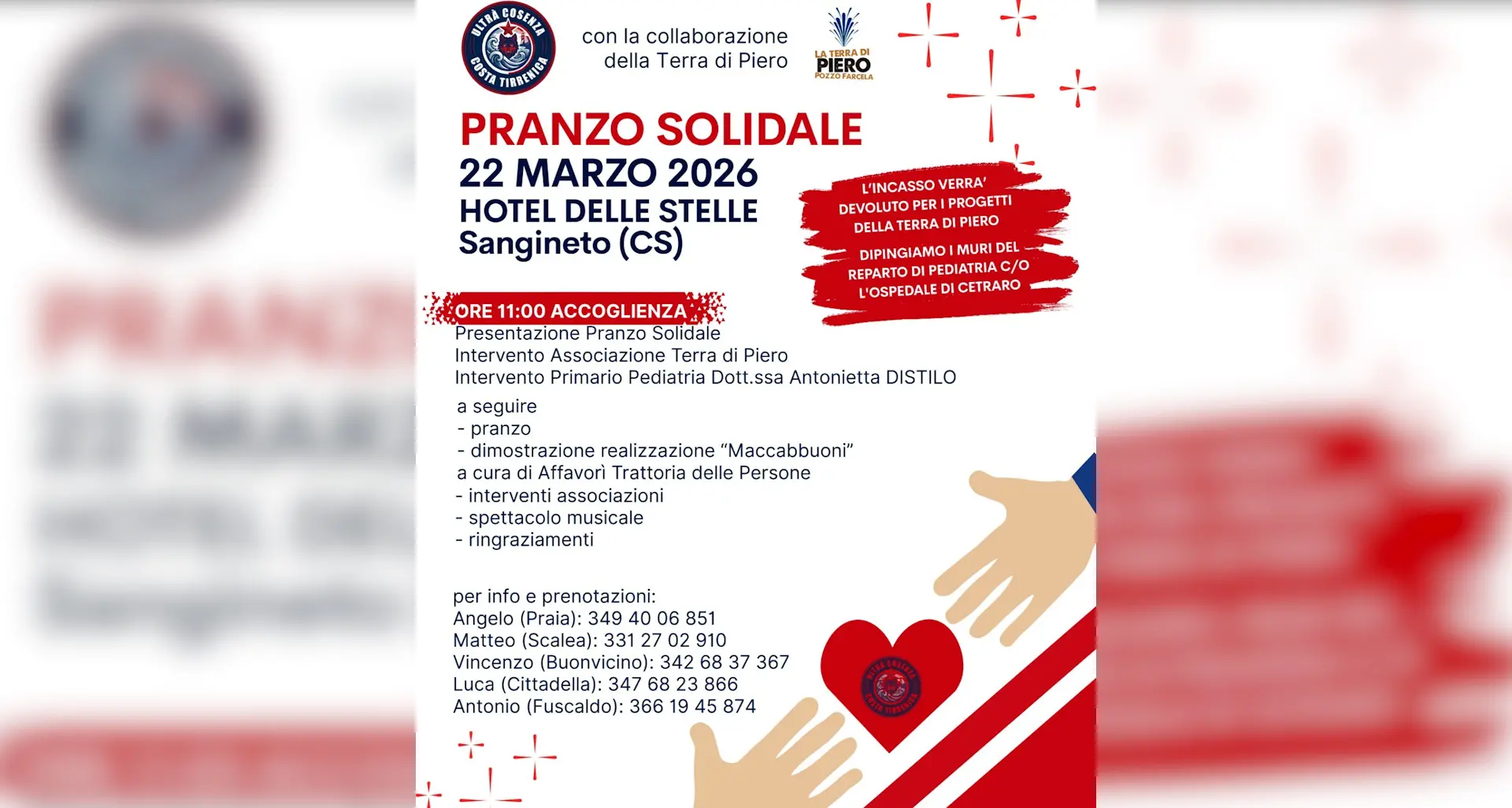 Sangineto, il 22 marzo un pranzo solidale per colorare la\u00A0Pediatria dell’ospedale di\u00A0Cetraro\n
