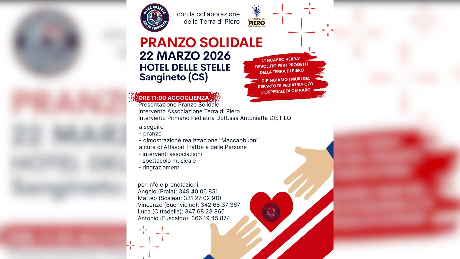 Sangineto, il 22 marzo un pranzo solidale per colorare la\u00A0Pediatria dell’ospedale di\u00A0Cetraro\n