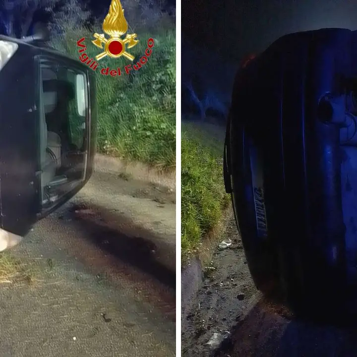 Auto ribaltata sulla provinciale 84 a Zungri, intervento dei Vigili del Fuoco\n