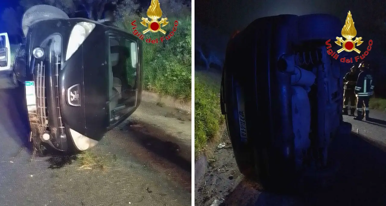Auto ribaltata sulla provinciale 84 a Zungri, intervento dei Vigili del Fuoco\n