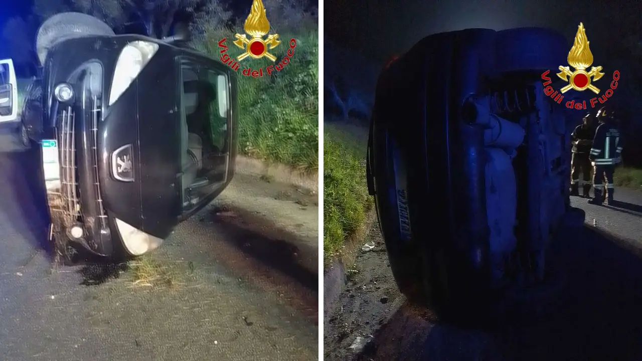 Auto ribaltata sulla provinciale 84 a Zungri, intervento dei Vigili del Fuoco\n