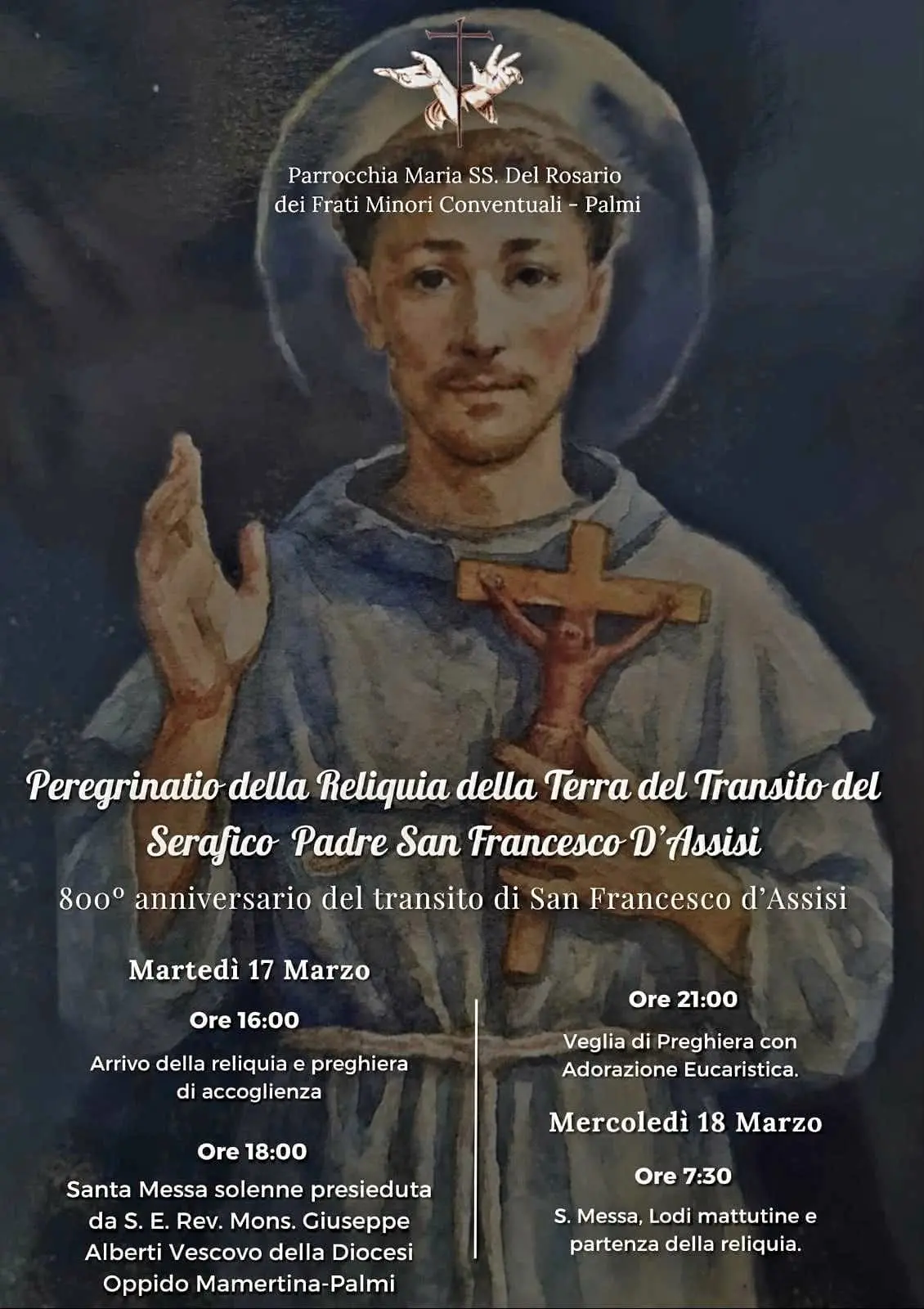 Palmi, la reliquia della Terra del Transito di San Francesco arriva in città per l’800° anniversario\n