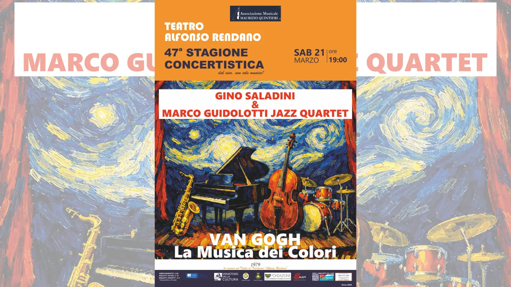 Van Gogh –\u00A0La musica dei colori: al Rendano di Cosenza un viaggio tra jazz, voce e immagini\n
