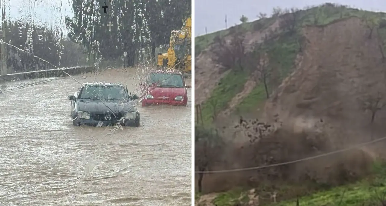 <p>Il ciclone Jolina infierisce sullo Jonio: 80 famiglie evacuate e auto in trappola sulla statale 106. A Crosia frana una collina</p>