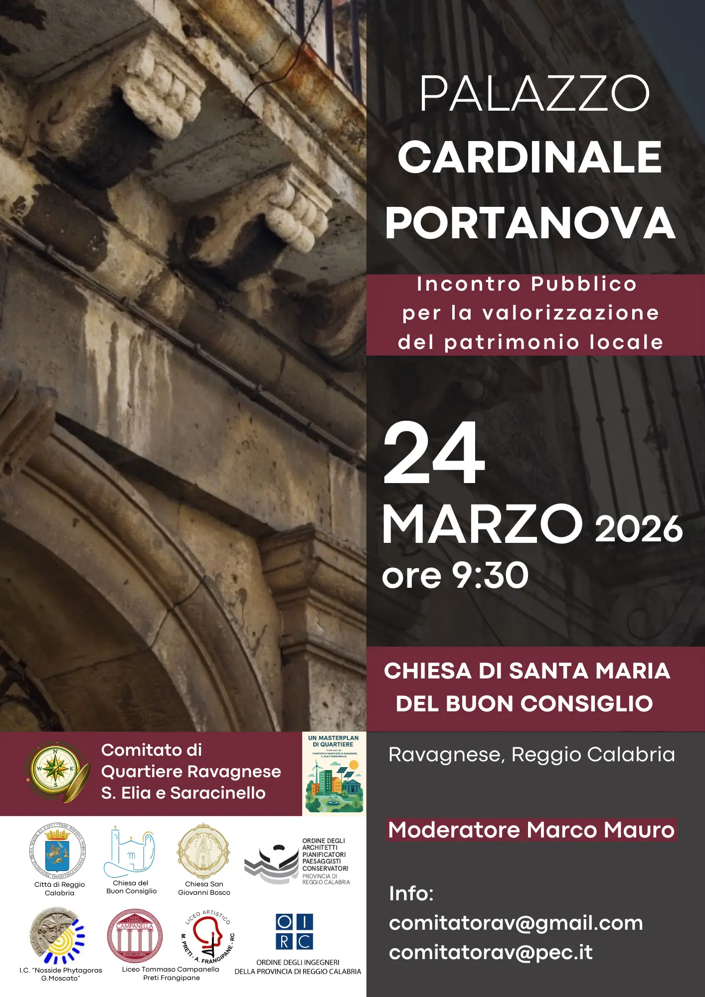 Reggio,\u00A0Comitato di Quartiere Ravagnese: incontro sul futuro del Palazzo del Cardinale Portanova\n