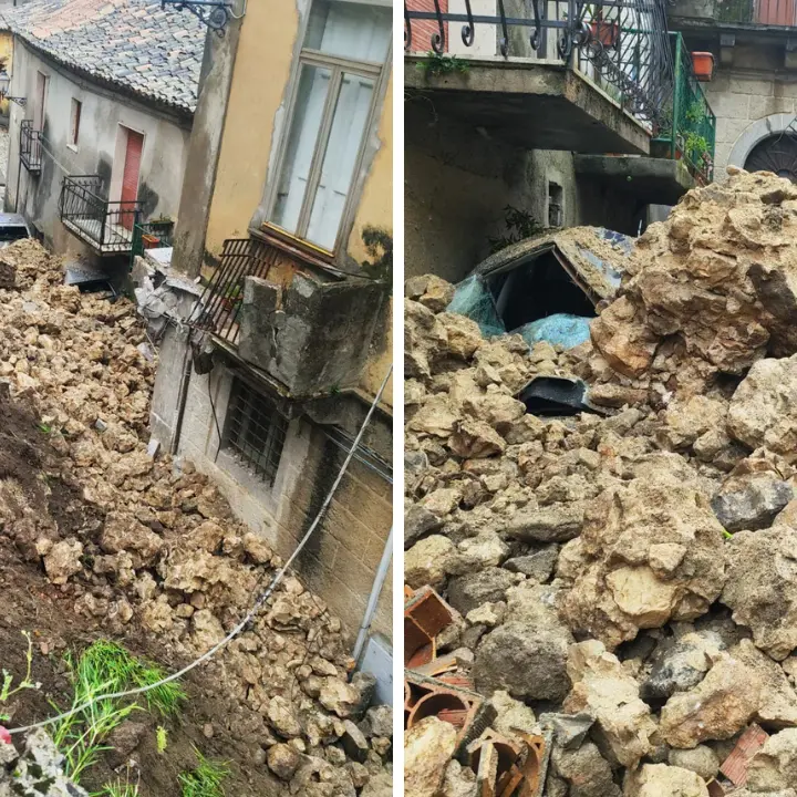 <p>Paura per una frana a Stilo, crolla un costone e parte di un antico convento: travolte una casa e diverse auto</p>