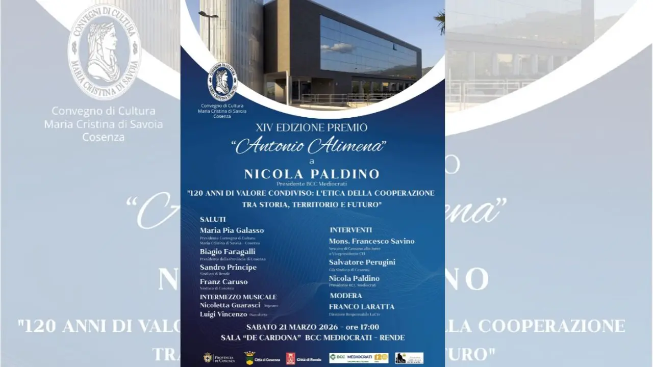 Rende, premio “Antonio Alimena” al presidente della BCC Mediocrati Nicola Paldino\n