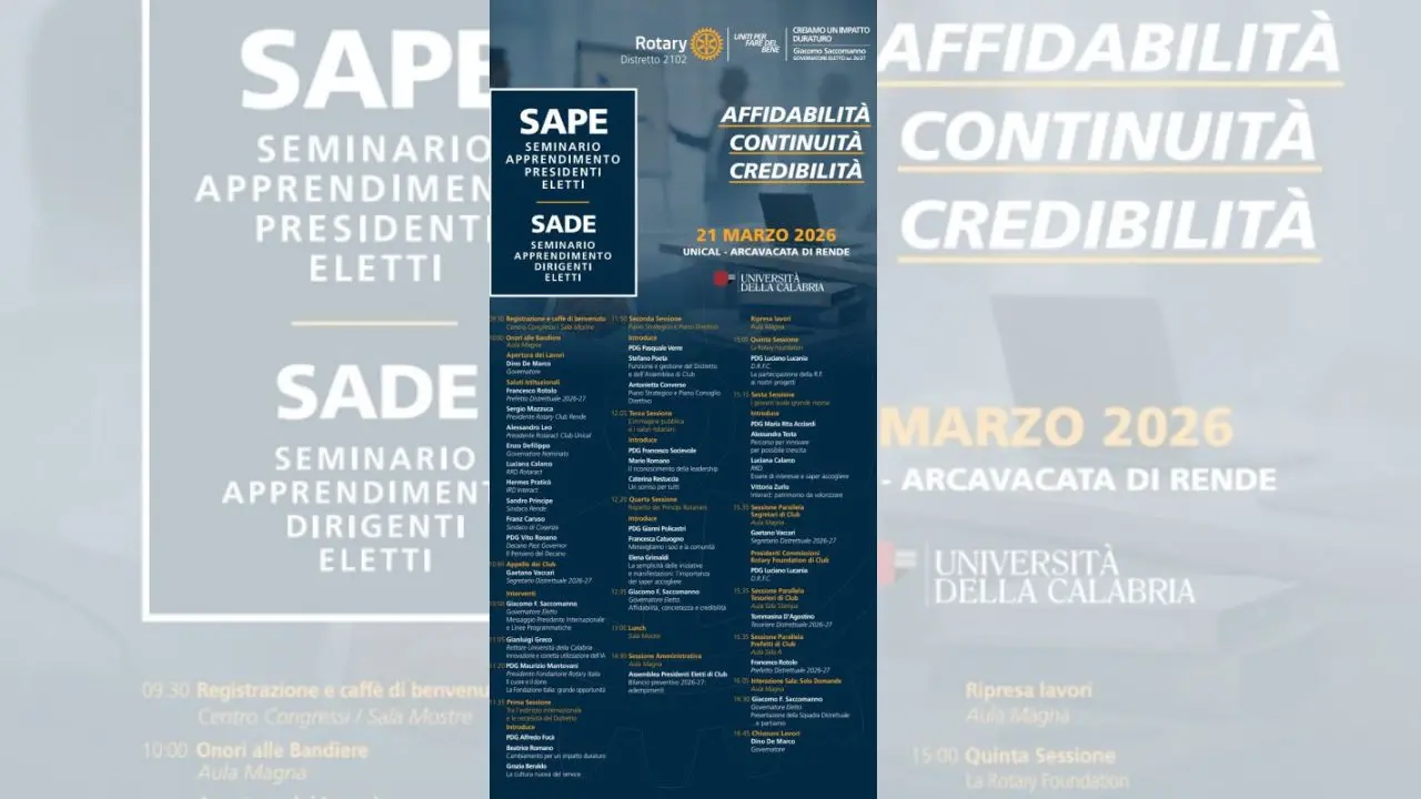 Cosenza, incontro con i dirigenti dei Club Rotary presso l’Unical\n