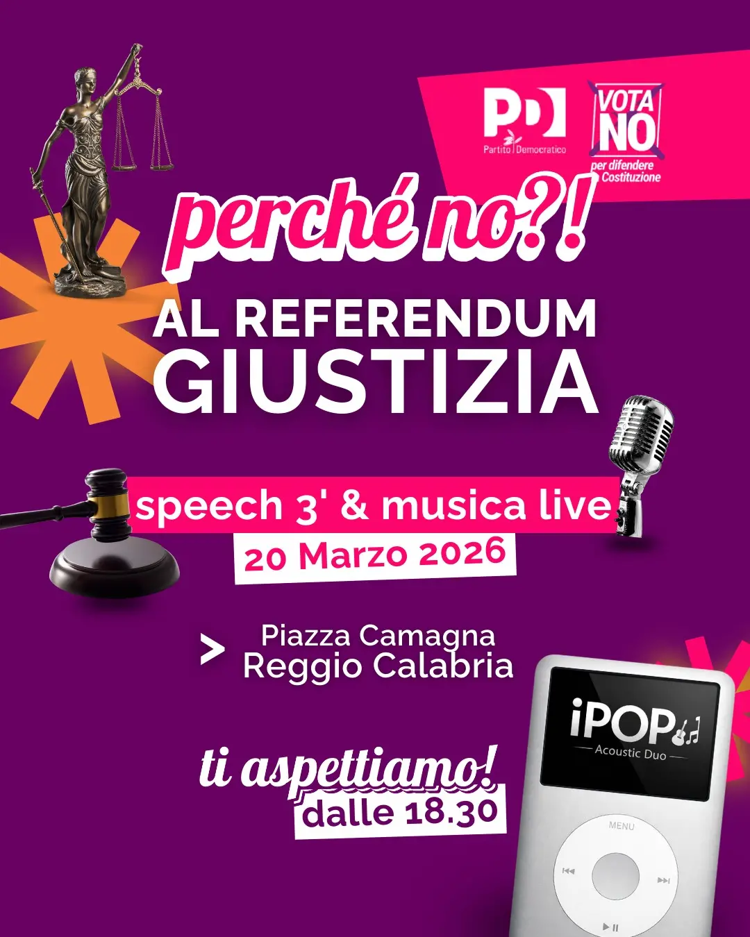 Il Pd chiude la campagna elettorale per il NO: appuntamento il 20 marzo a Piazza Camagna\n