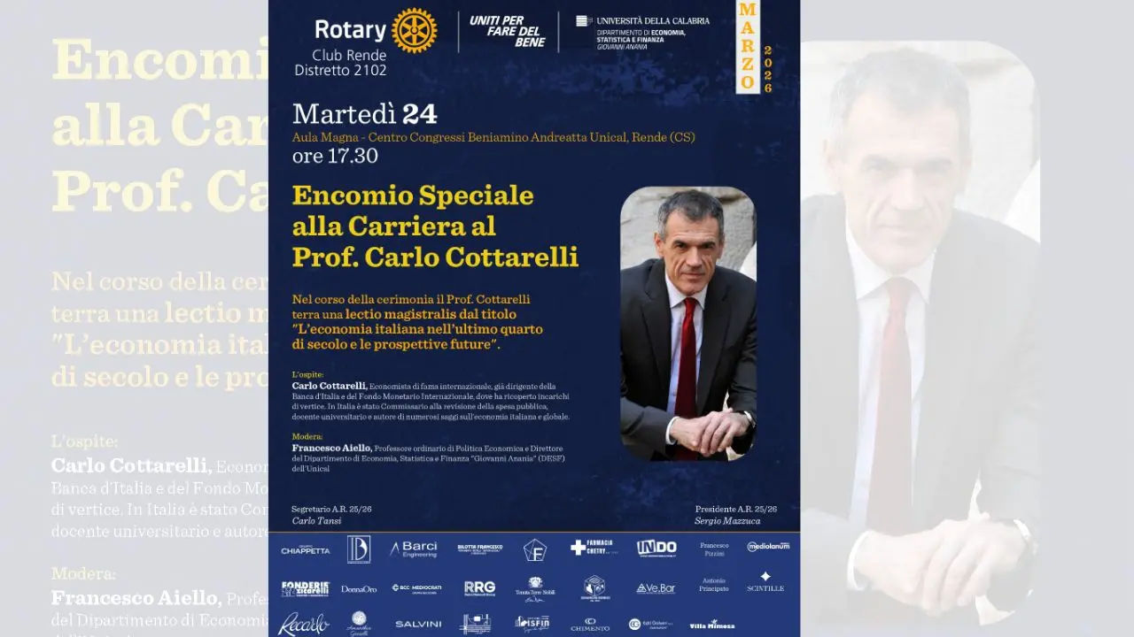 Unical, encomio speciale alla carriera al Prof. Carlo Cottarelli