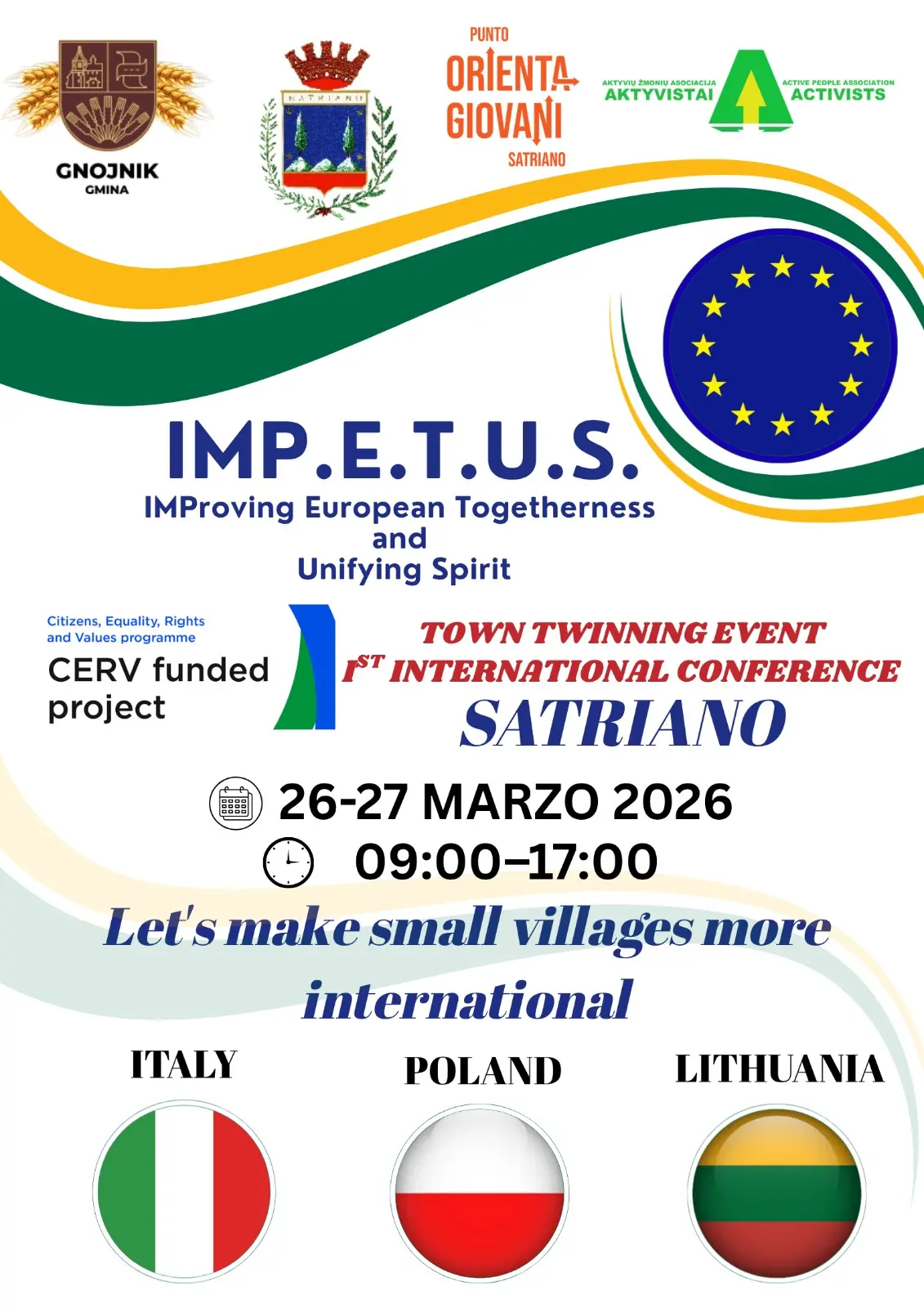 Satriano guida l’Europa: prende il via il progetto IMP.E.T.U.S. e la prima conferenza internazionale\u00A0\n
