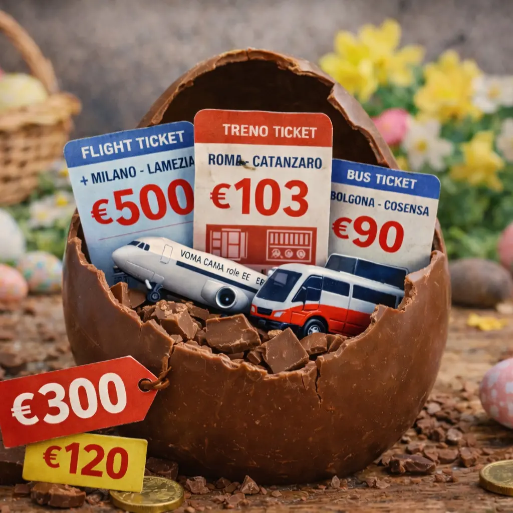 <p>Nell’uovo di Pasqua brutta “sorpresa” per i fuorisede: tornare in Calabria costa un botto, ecco quanto</p>