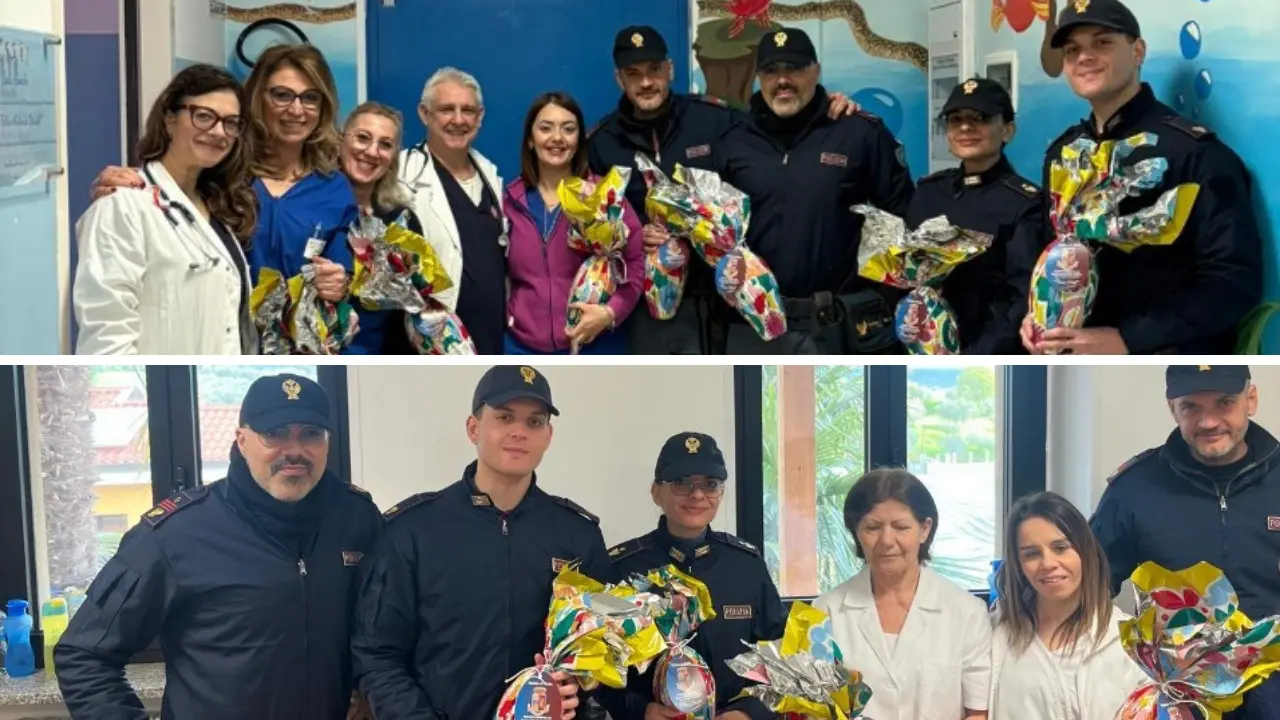 Vibo, gli agenti della Questura portano gli auguri pasquali ai bambini dello Jazzolino e agli ospiti della struttura di Paravati\n