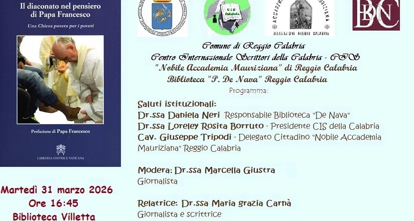 Reggio, domani la presentazione del volume “Il diaconato nel pensiero di Papa Francesco” di Enzo Petrolino\n