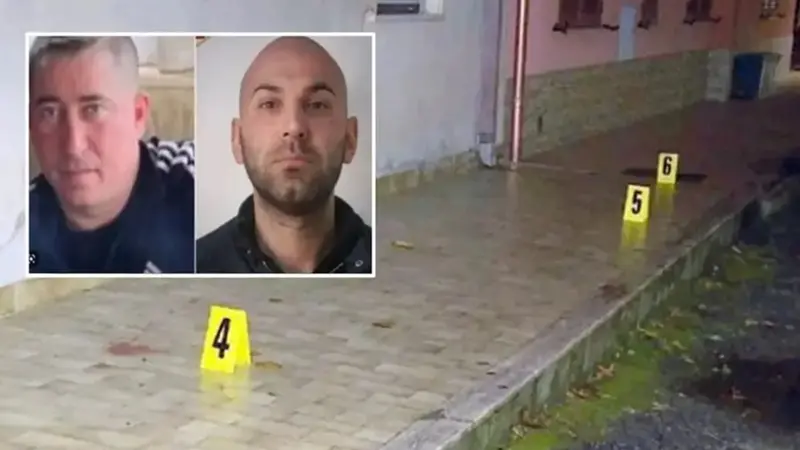 <p>Nei riquadri Pasquale Megna e Giuseppe Muzzupappa. Sullo sfondo il luogo dell'omicidio</p>\\n