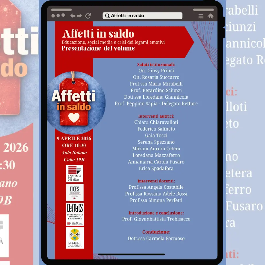 La crisi dei legami emotivi nell’epoca dei social media, all’Unical la presentazione del libro Affetti in saldo\n
