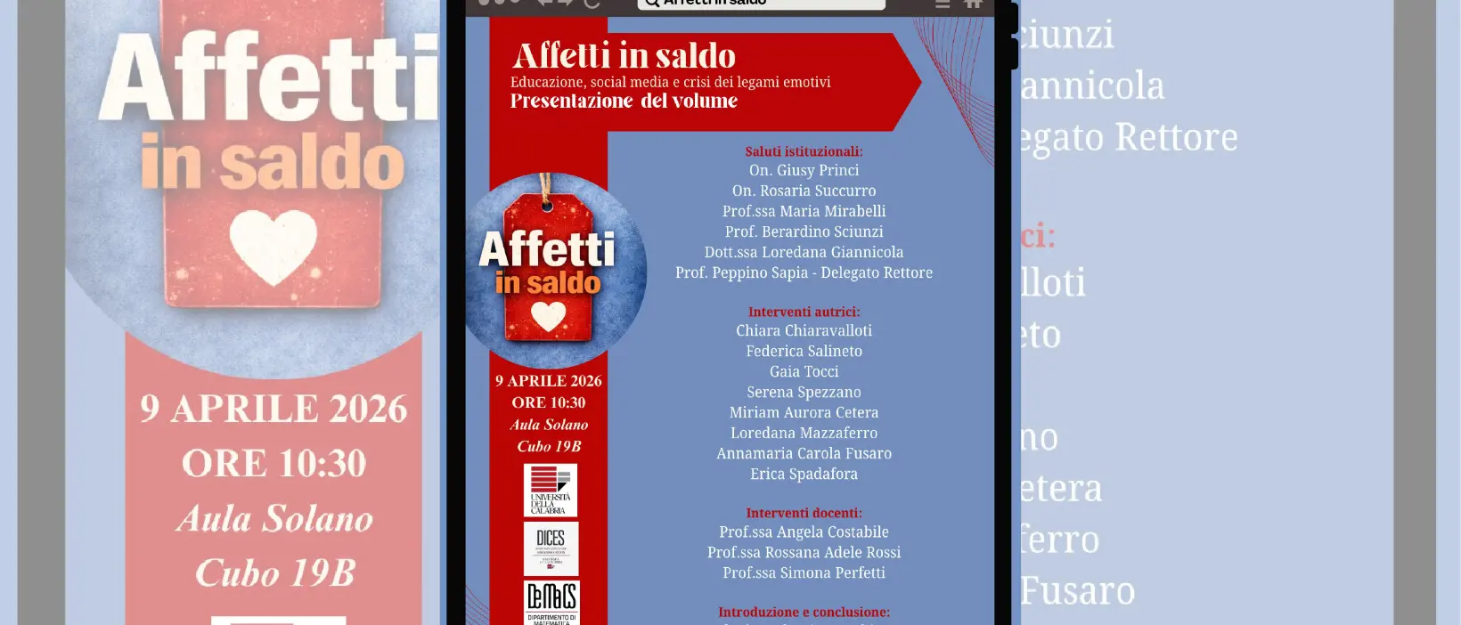 La crisi dei legami emotivi nell’epoca dei social media, all’Unical la presentazione del libro Affetti in saldo\n