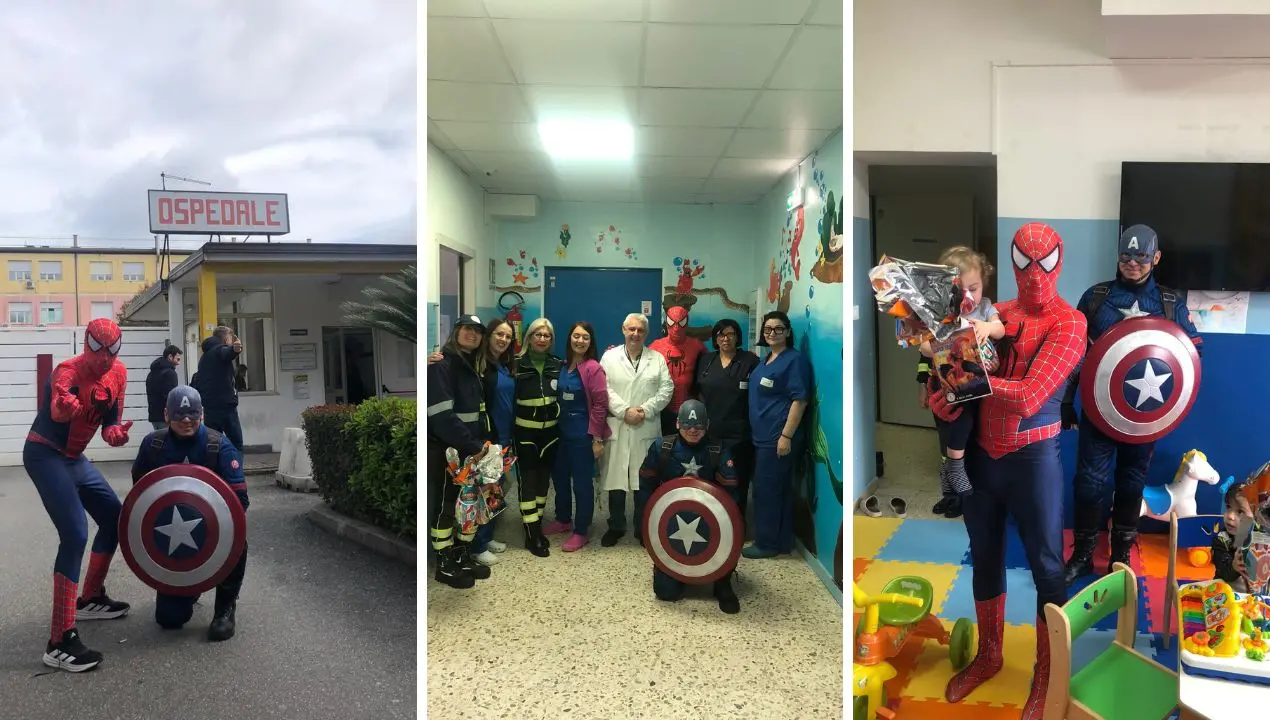 Doni e sorrisi per i bimbi ricoverati all’ospedale di Vibo: i “supereroi” dell’Augustus di Filadelfia in corsia\n
