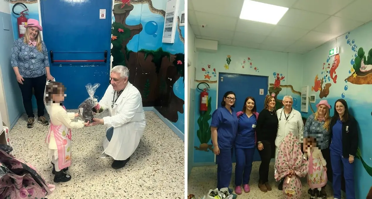 Uova di Pasqua e peluche per i piccoli degenti dell’ospedale di Vibo: il dono speciale degli Amici di Denise\n