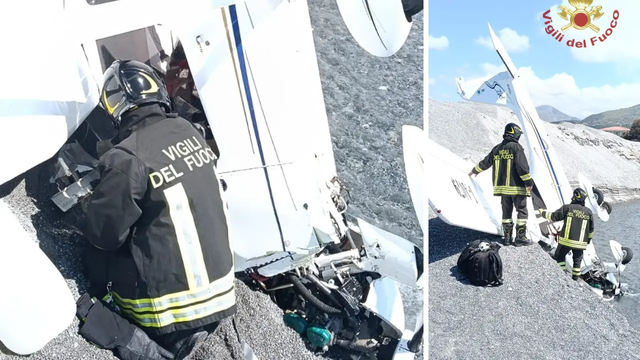 Incidente aereo a Grisolia, biposto perde quota e si schianta nel fiume: illesi i passeggeri\n
