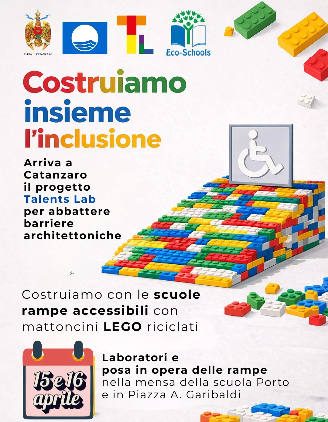 Catanzaro, rampe con mattoncini lego riciclati:\u00A0«Una città più accogliente e inclusiva»\n