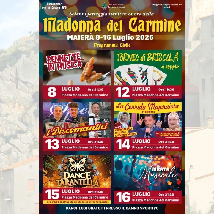 Maierà si prepara ai festeggiamenti per la Madonna del Carmine: appuntamento dall’8 al 16 luglio\n