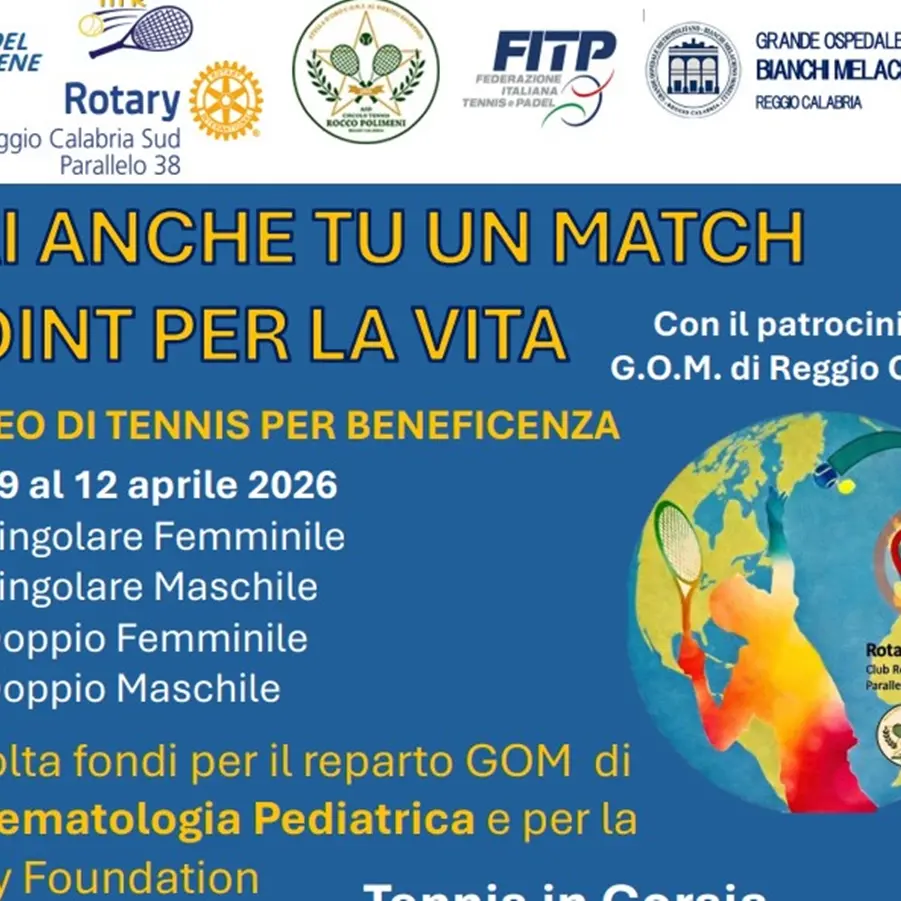 Tennis e solidarietà a Reggio Calabria: al via “Fai anche tu un match point per la vita”\n