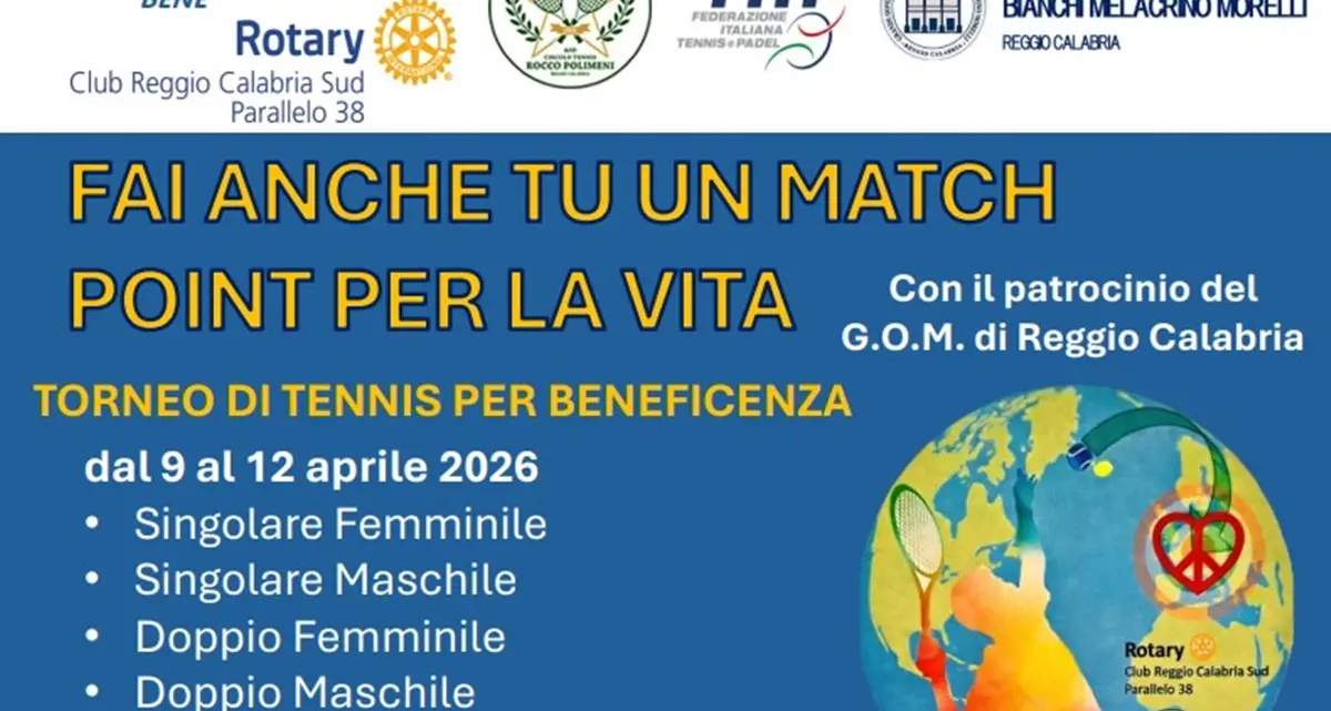 Tennis e solidarietà a Reggio Calabria: al via “Fai anche tu un match point per la vita”\n